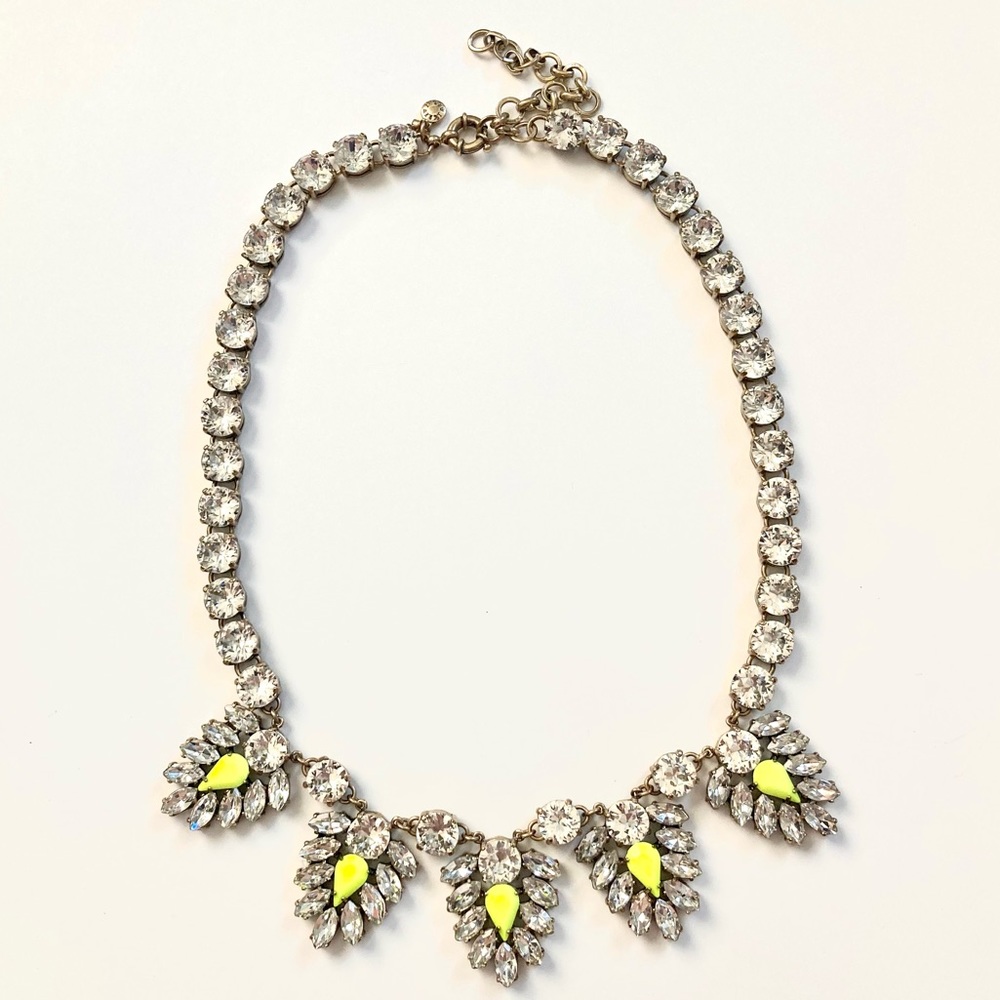 J Crew Neon Yellow and Rhinestone Statement Necklace